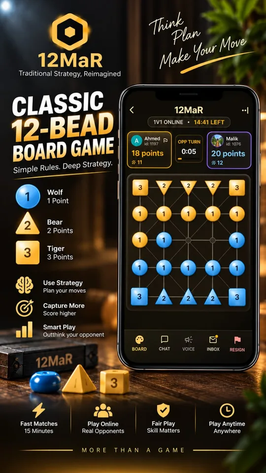 A live 1v1 match: both players’ points, the clock they share, and the board — Wolf 1, Bear 2, Tiger 3.